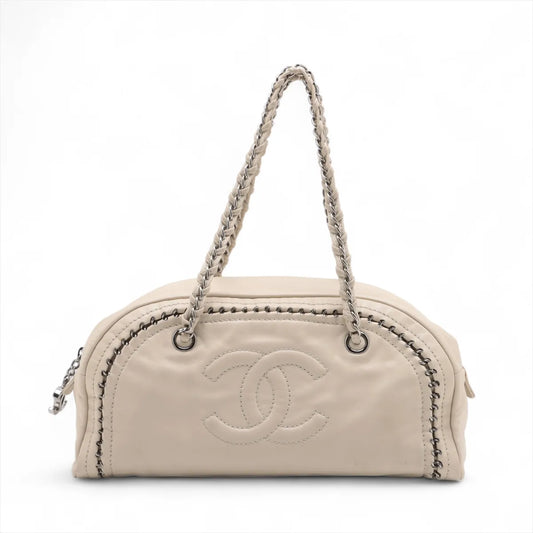 Chanel CC Logo Luxury Line Leather Chain Shoulder Bag Beige