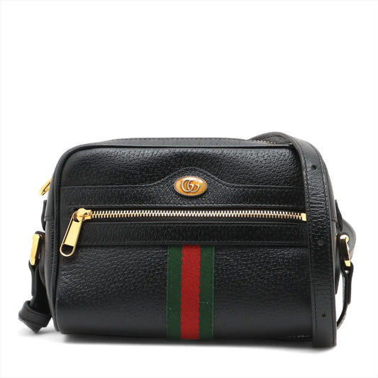 Gucci GG Logo Gucci Web Leather Shoulder Bag Black