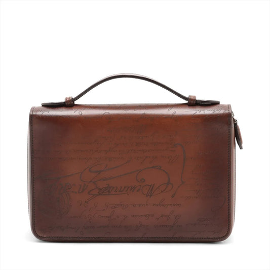 Berluti Calligraphy Leather Handbag Brown