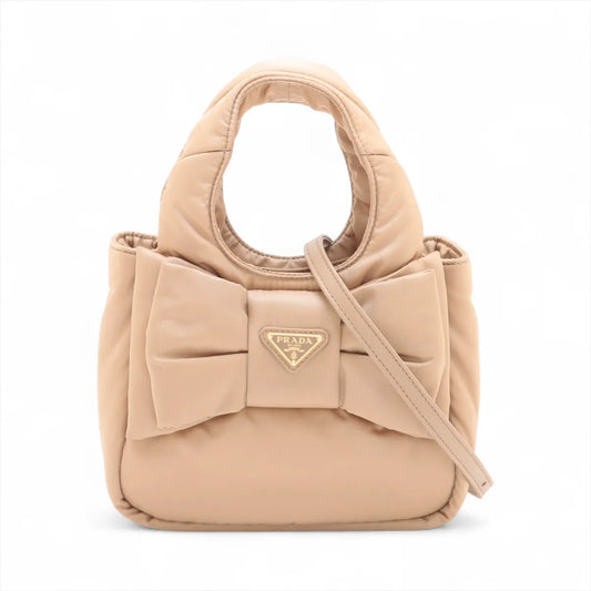 Prada Ribbon Nappa Padded Nylon Two-Way Handbag Beige
