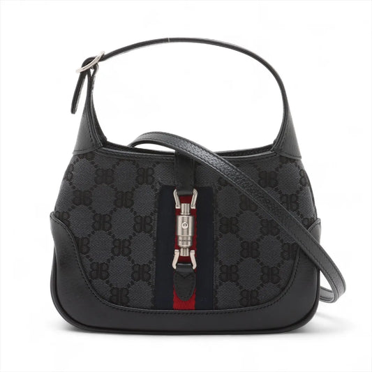 Gucci x Balenciaga Jackie Canvas Leather Two-Way Shoulder Bag Black