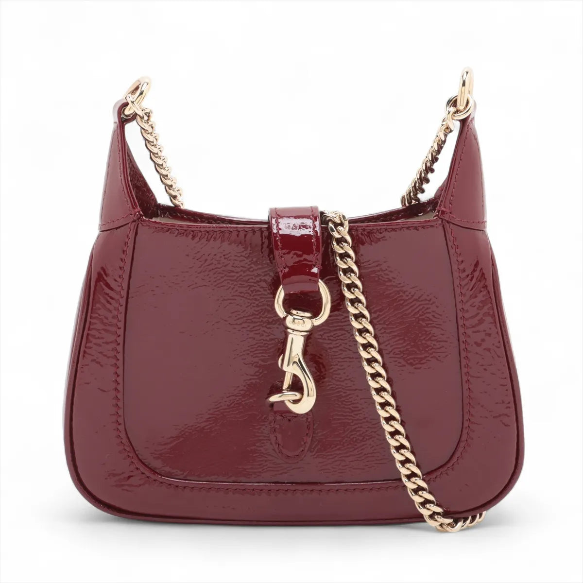 Gucci Jackie Notte Patent Leather Chain Shoulder Bag Red Lacquer