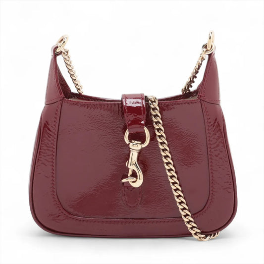 Gucci Jackie Notte Patent Leather Chain Shoulder Bag Red Lacquer