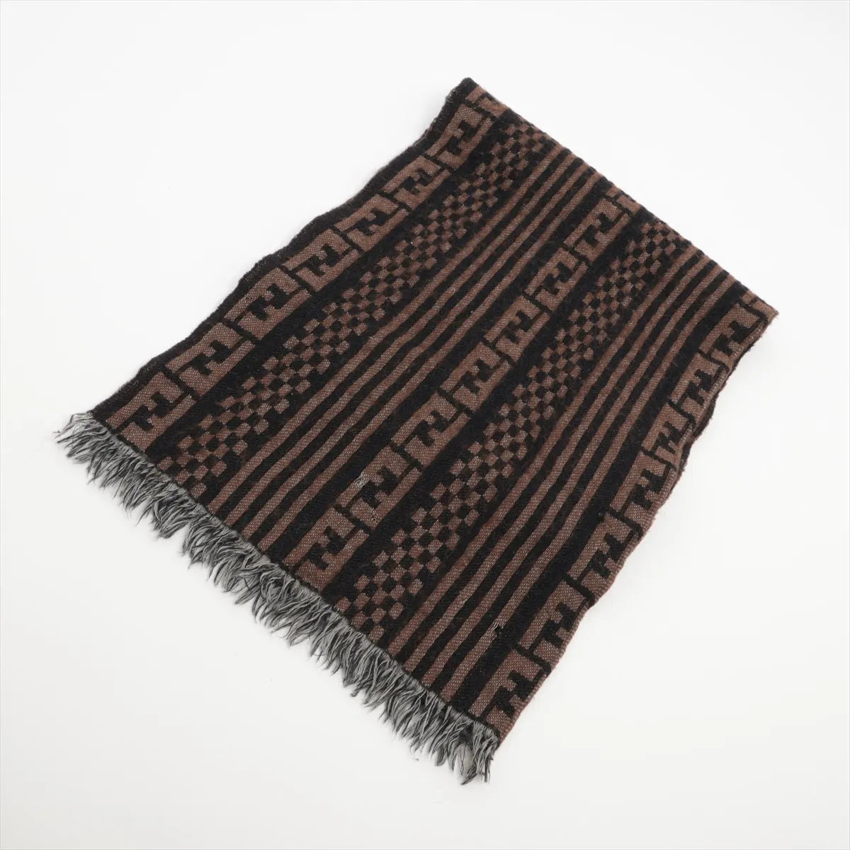 Fendi Logo Wool Scarf Brown x Black