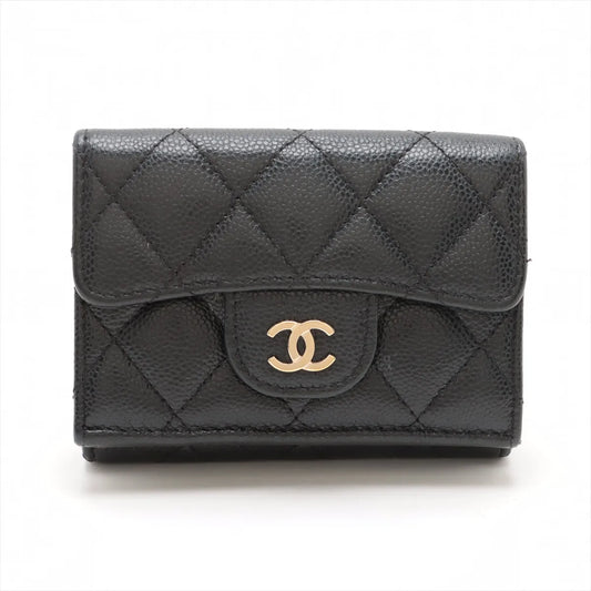 Best Buy Second Hand Chanel Matelasse Caviar Skin Compact Wallet Black