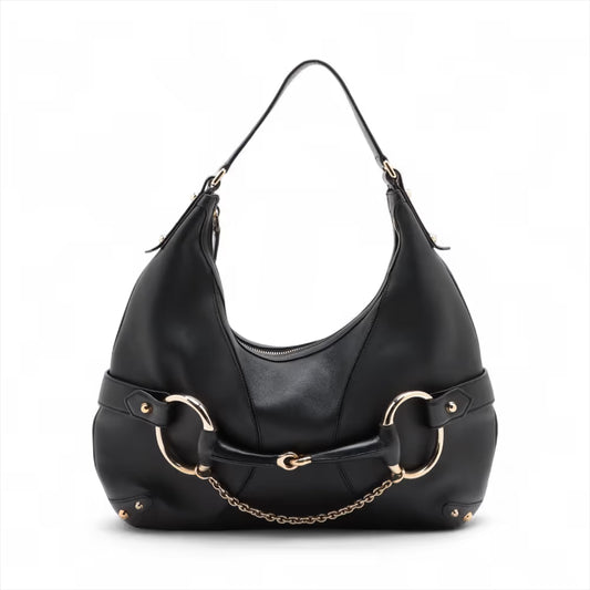 Gucci Horsebit Leather Hobo Bag Black