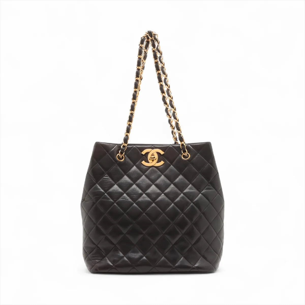 Chanel CC Logo Matelasse Lambskin Chain Tote Bag Black