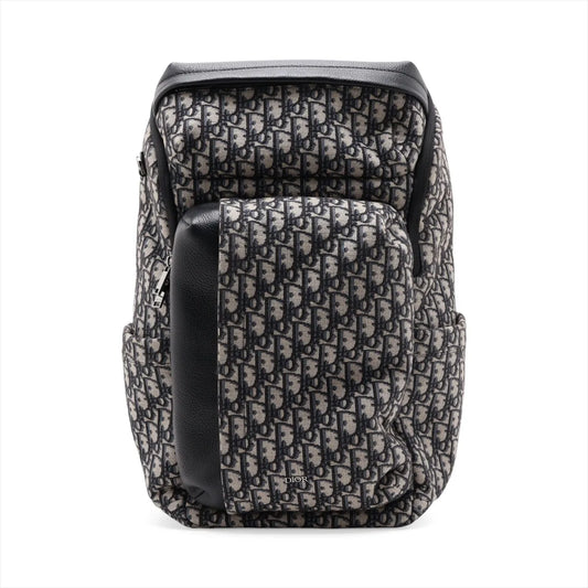 Christian Dior Oblique Canvas Leather Backpack Navy Blue
