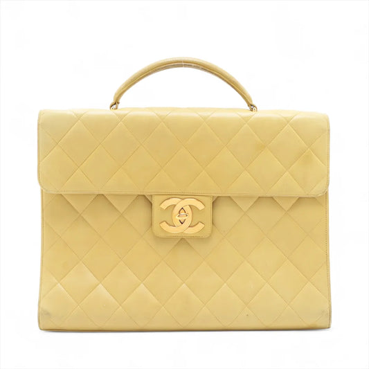 Chanel CC Logo Matelasse Lambskin Business Bag Yellow