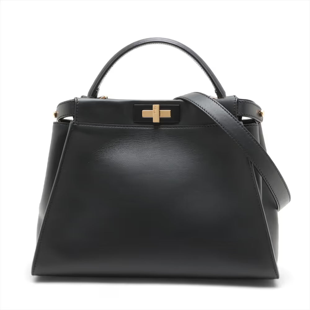 Fendi Peekaboo Regular Leather Two-Way Handbag Black