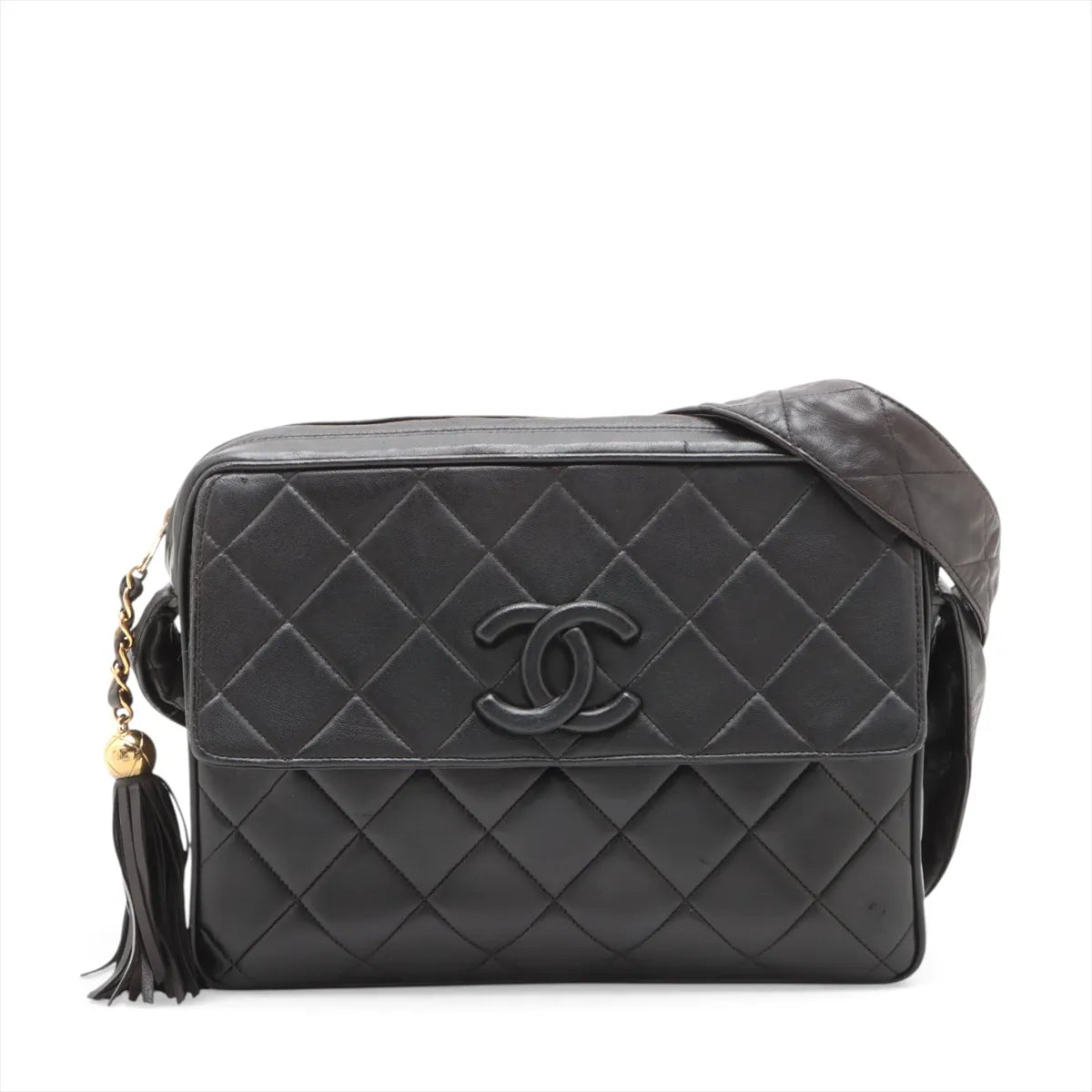 Chanel CC Logo Matelasse Lambskin Tassel Shoulder Bag Black