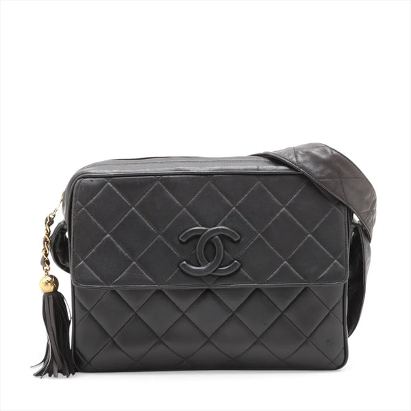 Chanel CC Logo Matelasse Lambskin Tassel Shoulder Bag Black
