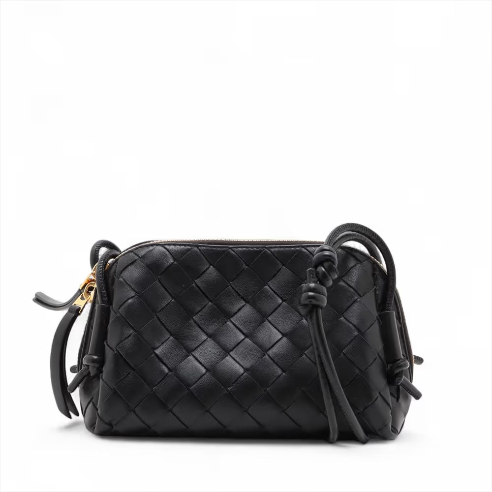 Bottega Veneta Intrecciato Mini Loop Leather Shoulder Bag Black