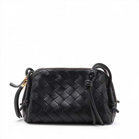 Bottega Veneta Intrecciato Mini Loop Leather Shoulder Bag Black