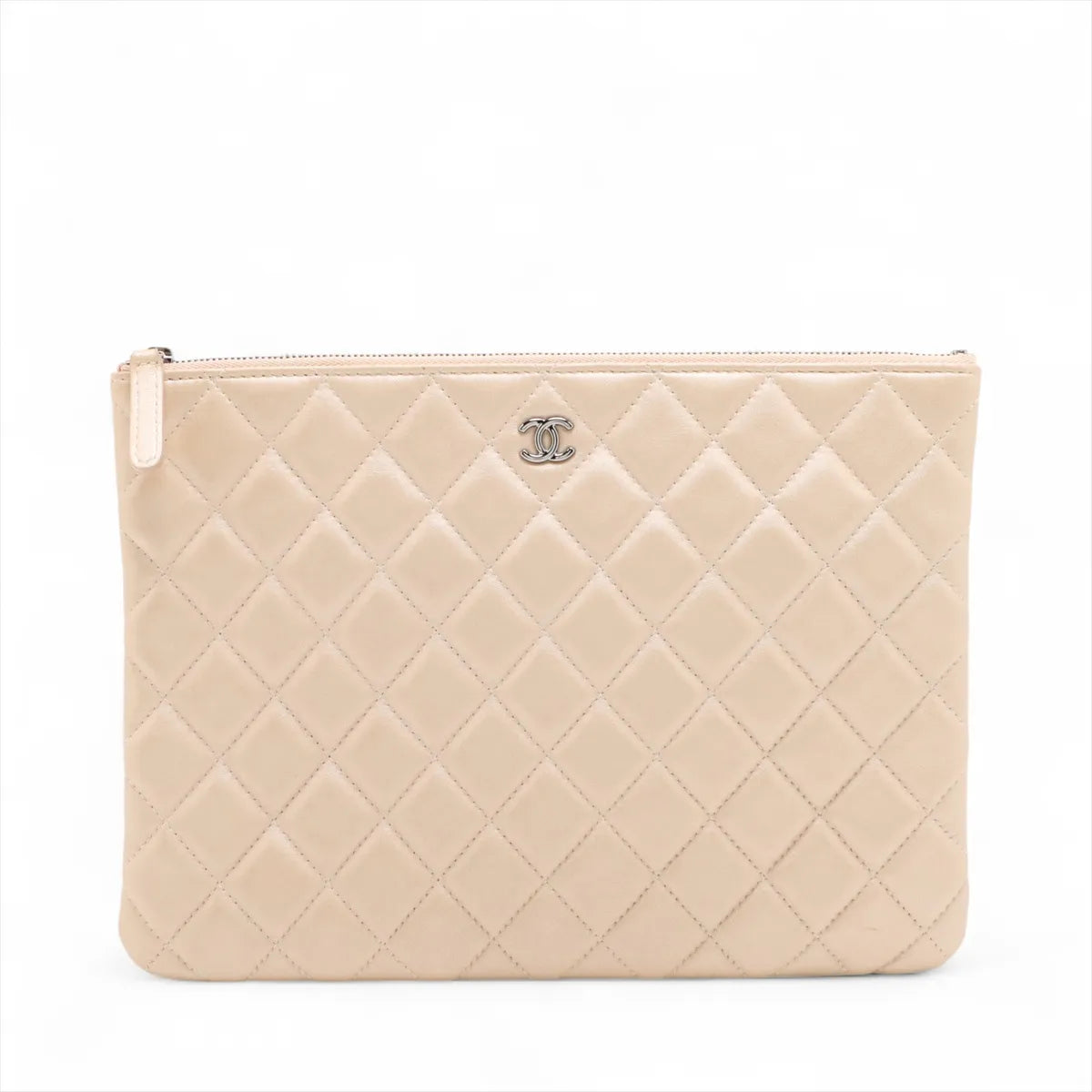 Chanel CC Logo Matelasse Lambskin Clutch Bag Beige
