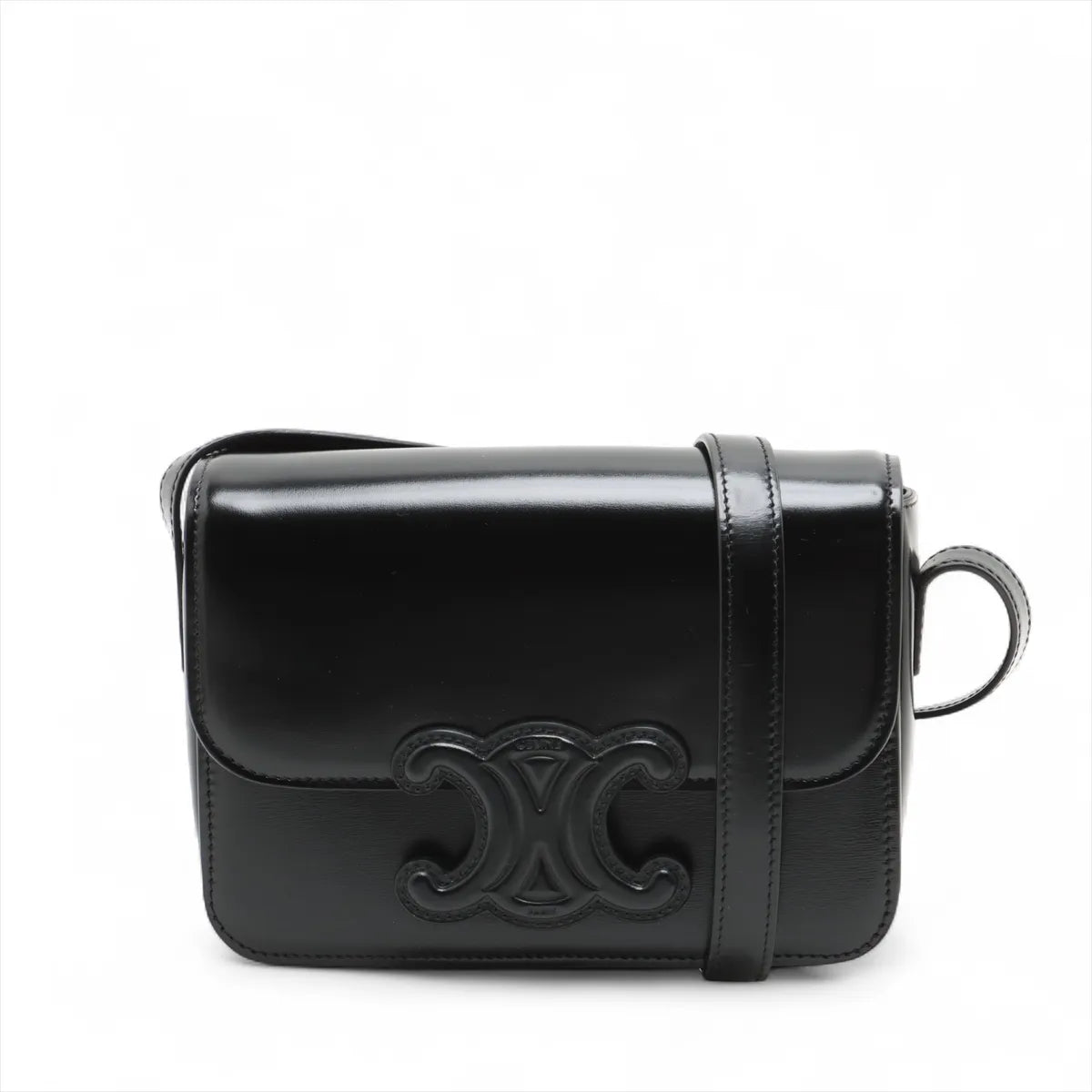 Celine Triomphe Teen Leather Shoulder Bag Black