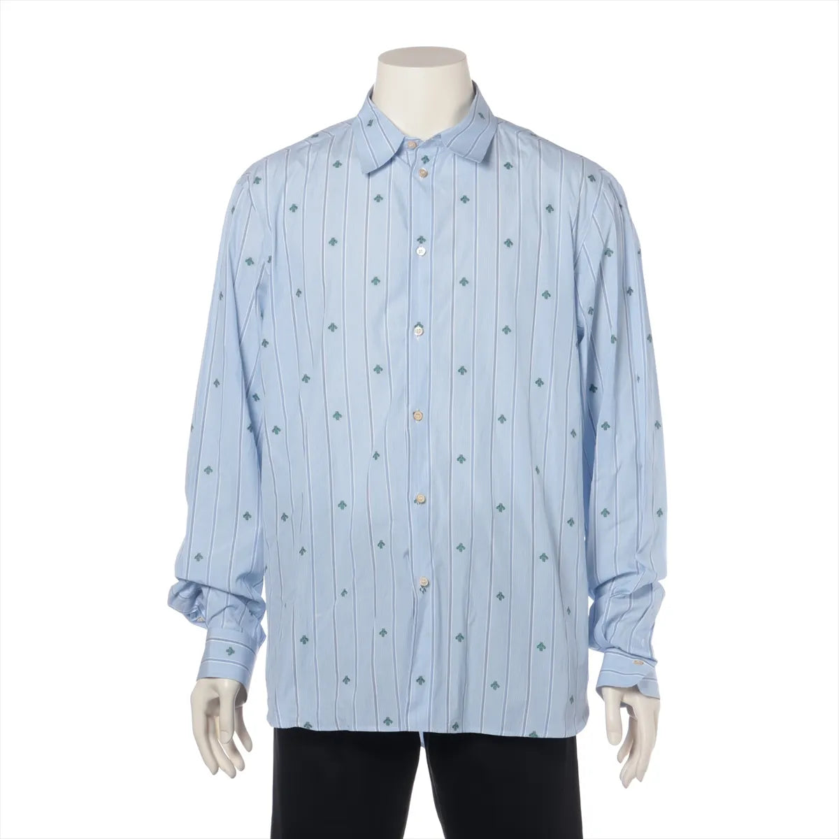 Gucci Stripes Bee Cotton Long Sleeve Shirt Light Blue