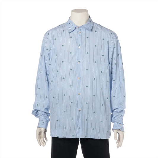 Gucci Stripes Bee Cotton Long Sleeve Shirt Light Blue