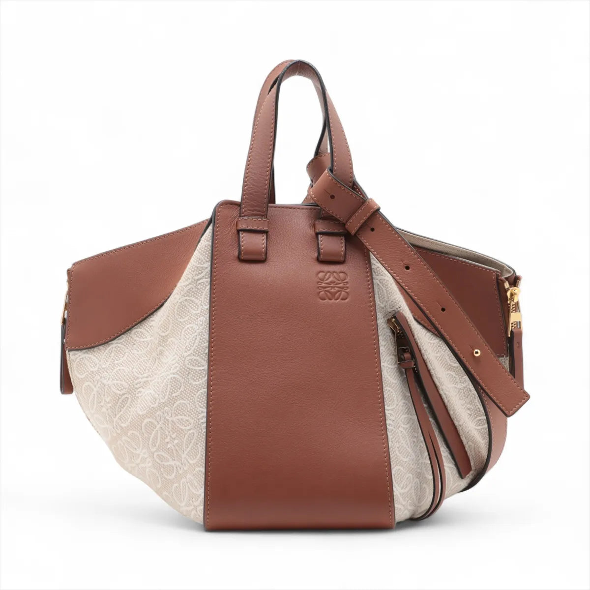 Loewe Hammock Small Canvas Leather Two-Way Shoulder Bag Beige x Brown