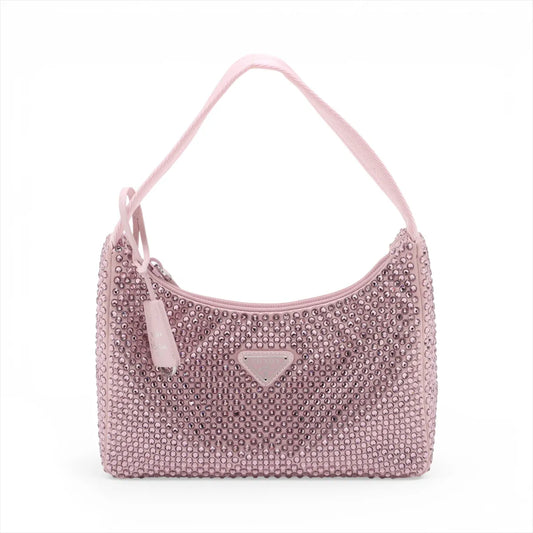Prada Re-edition Satin x Rhinestone Shoulder Bag Pink