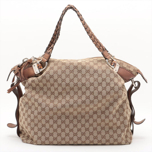 Gucci GG Canvas Leather Shoulder Bag Beige