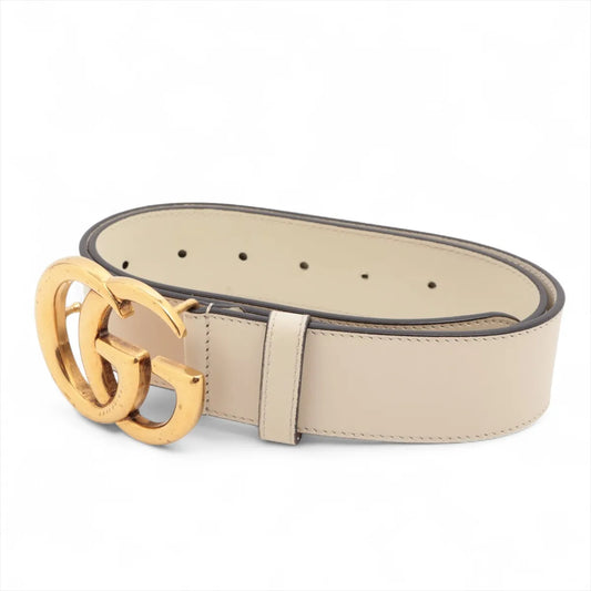 Gucci Double G Leather Belt Ivory x Gold