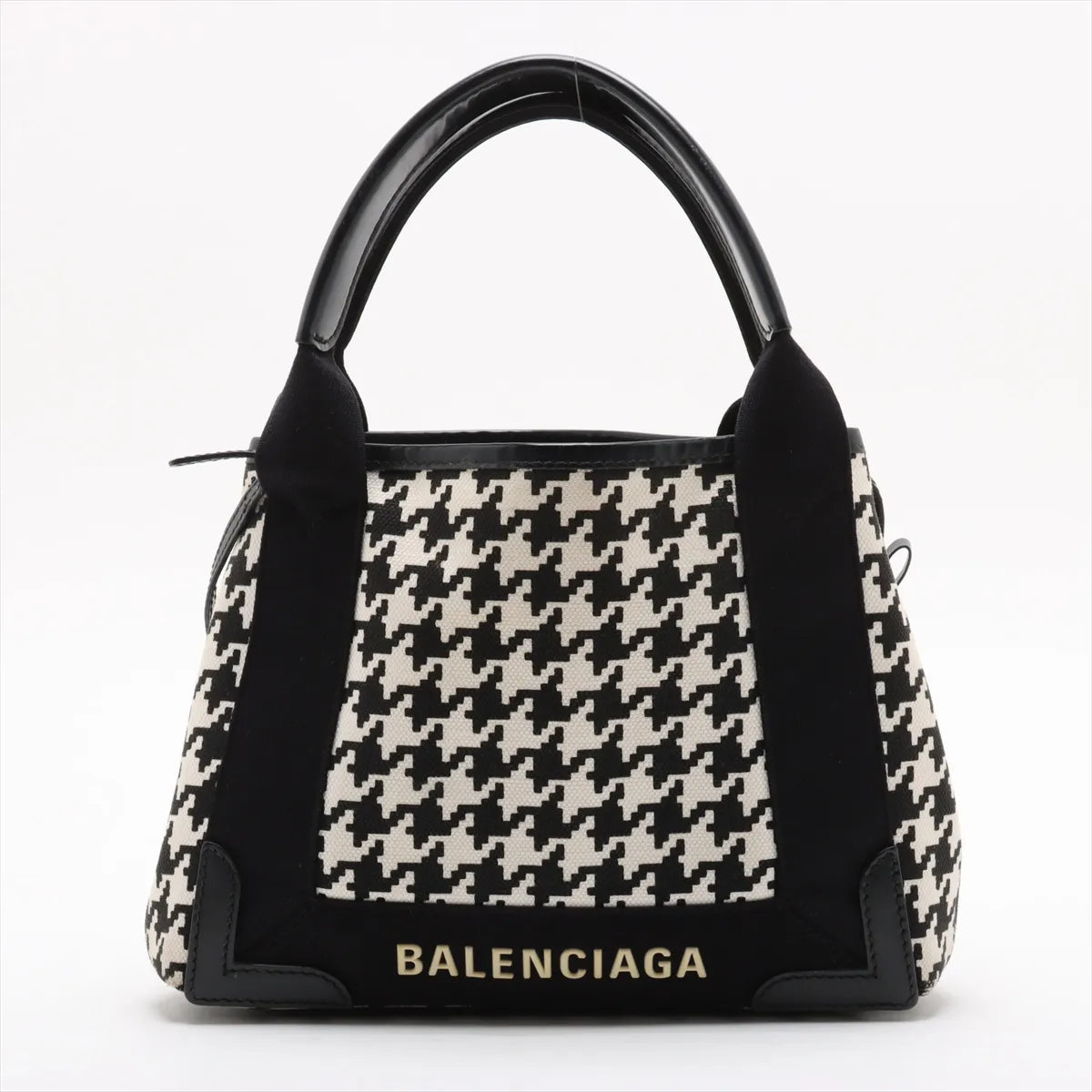 Balenciaga Navy Canvas Leather Cabas XS Two-Way Handbag Black × White
