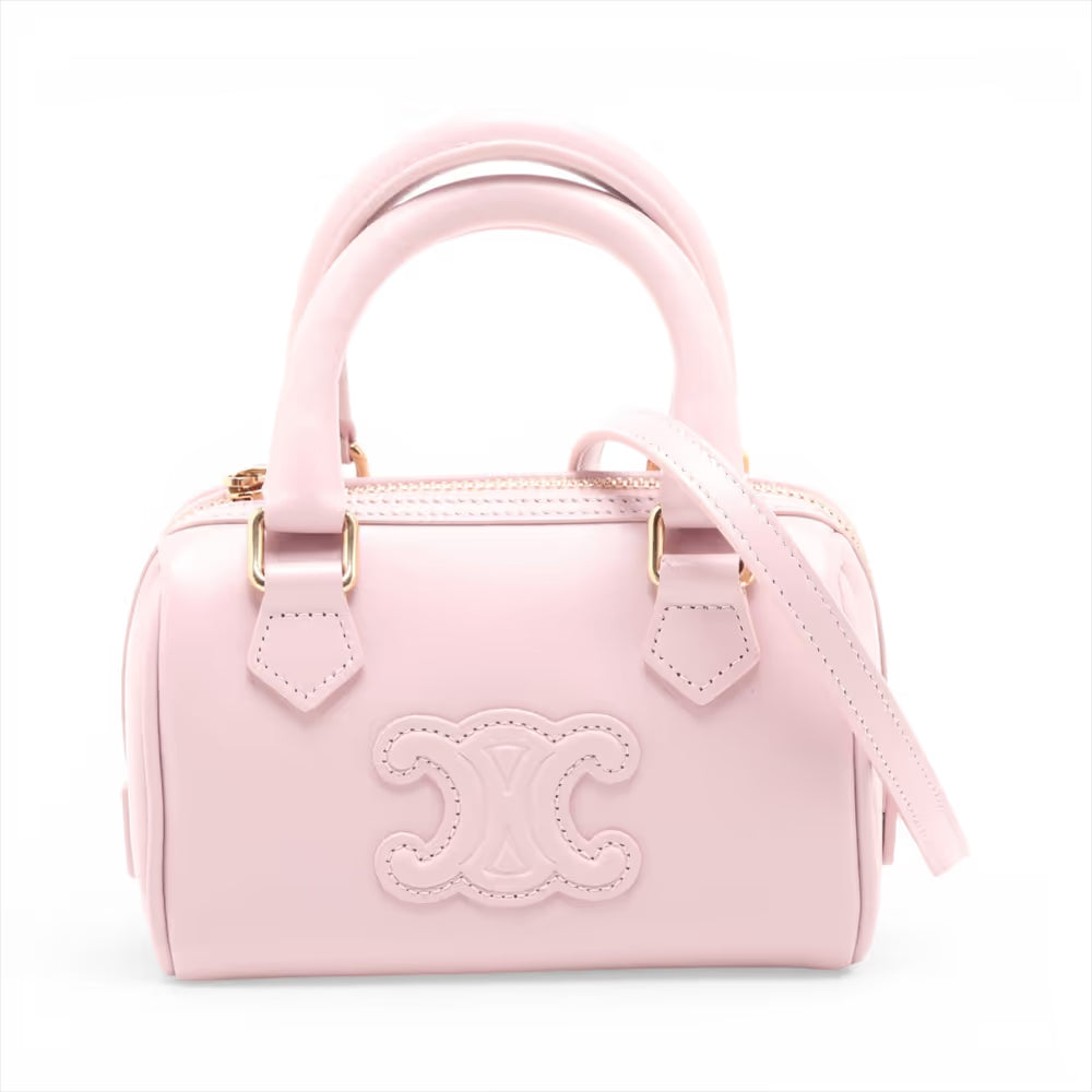 Celine Triomphe Mini Boston Leather Two-Way Handbag Pink