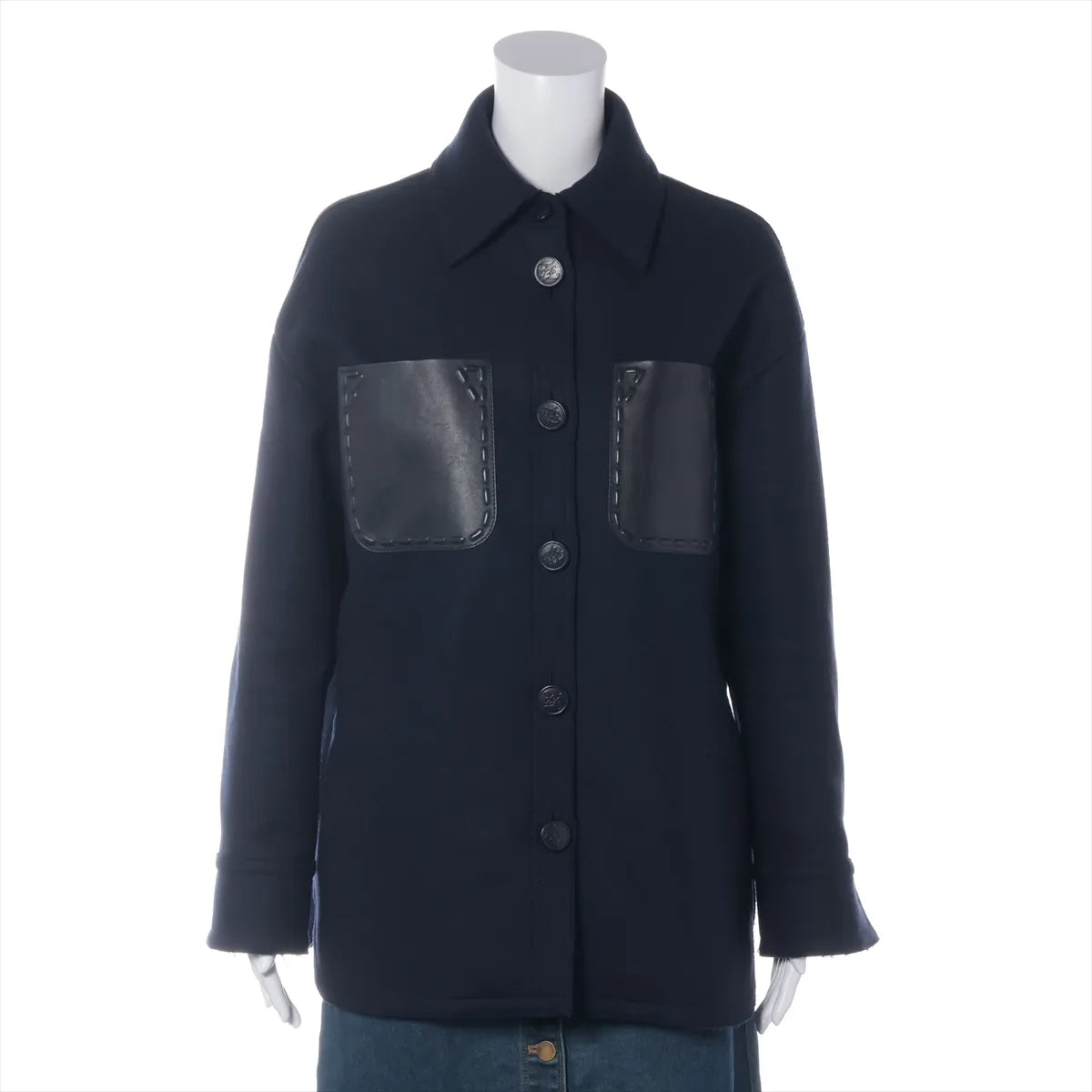 Fendi Wool & Leather Jacket Navy Blue