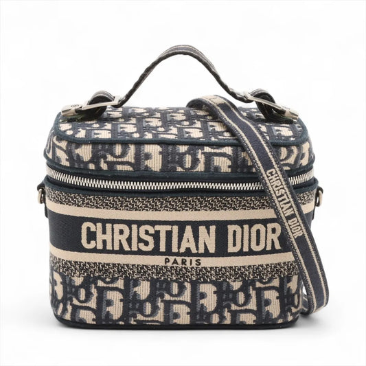 Christian Dior Oblique Canvas Two-Way Vanity Bag Navy Blue