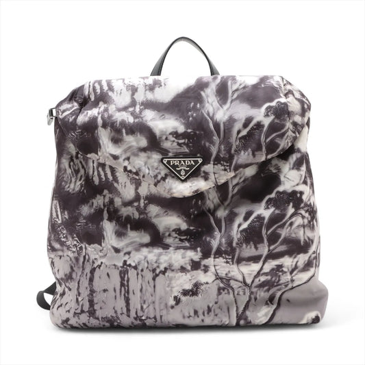 Prada Landscape Painting Re-Nylon Leather Backpack Black x White