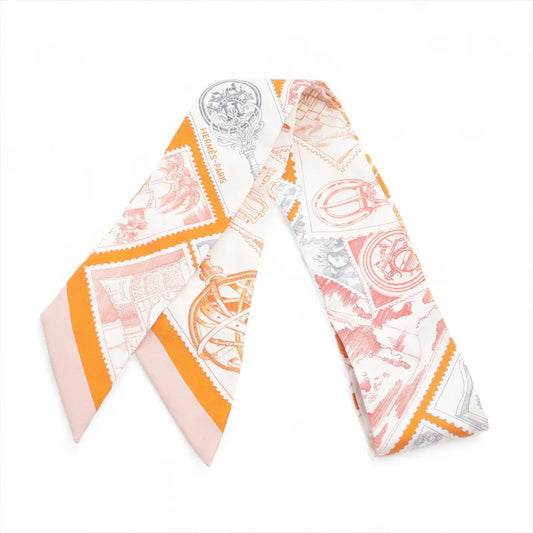 Hermès Twilly Le Philateliste Faubourg Silk White x Orange