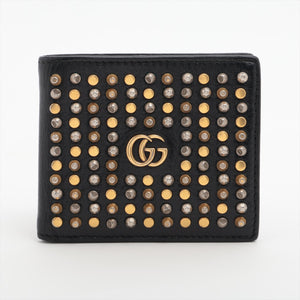 Gucci GG Logo Studs  Leather Compact Wallet Black