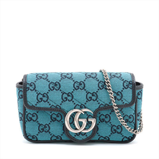 Gucci GG Marmont Canvas Leather Chain Shoulder Bag Blue