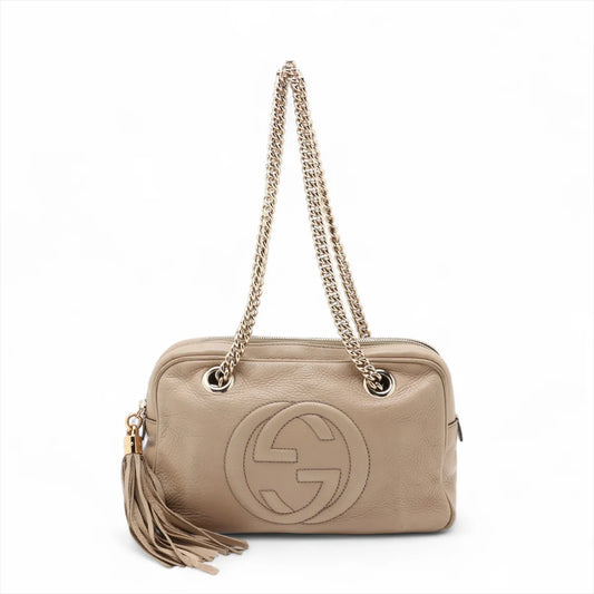 Gucci Soho Leather Chain Shoulder Bag Beige