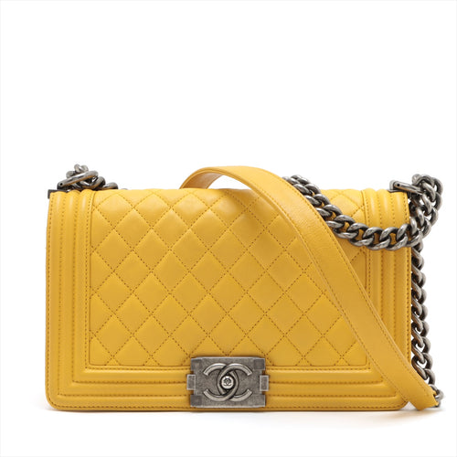 Best Chanel Boy Matelasse Lambskin Chain Shoulder Bag Yellow