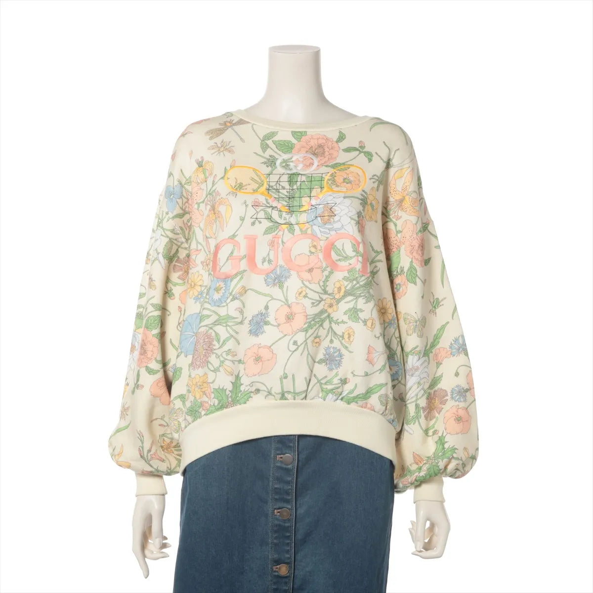 Gucci Tennis Floral Cotton Sweatshirt Cream