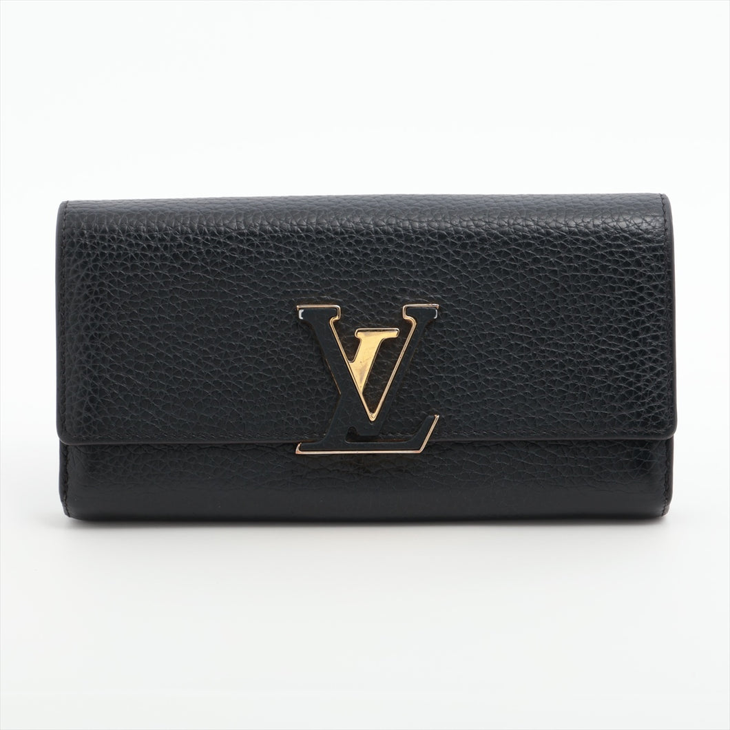 Louis Vuitton Taurillon Capucines Long Wallet Black x Hot Pink