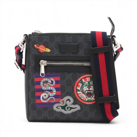 Gucci GG Supreme Patches Leather Messenger Bag Black