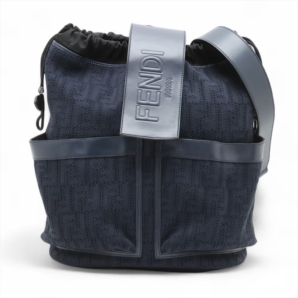 Fendi FF Jacquard Medium Canvas Leather Backpack Navy Blue