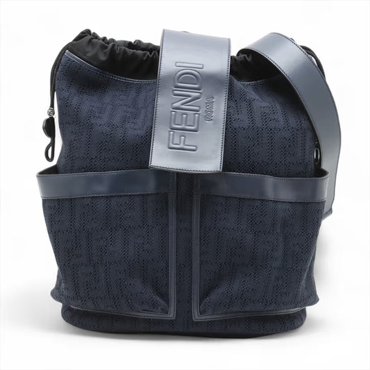 Fendi FF Jacquard Medium Canvas Leather Backpack Navy Blue