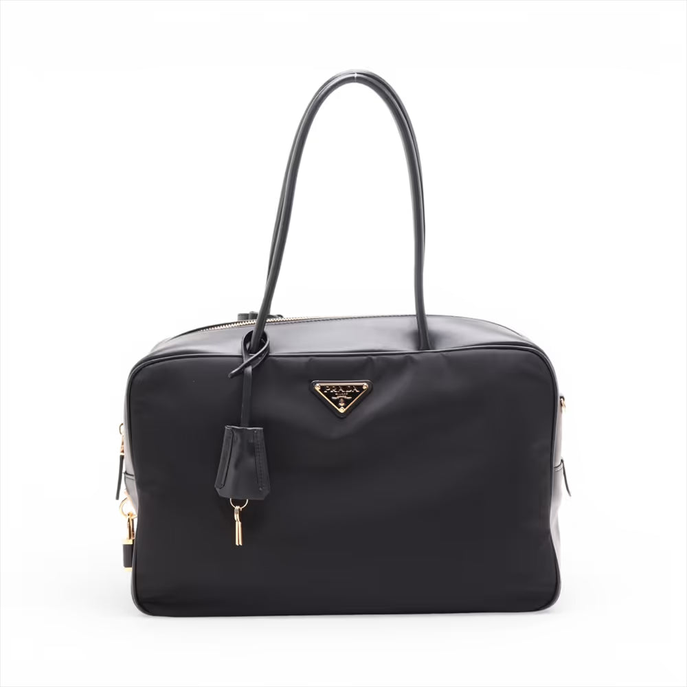 Prada Tessuto Nylon Leather Shoulder Bag Black