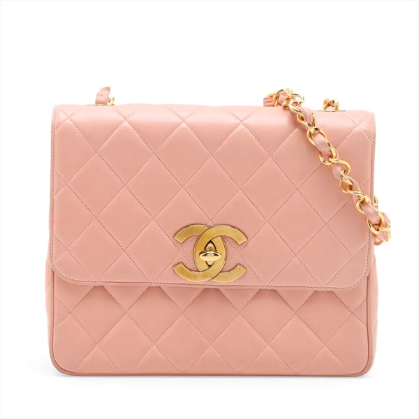 Chanel CC Logo Matelasse Lambskin Single Flap Single Chain Bag Pink