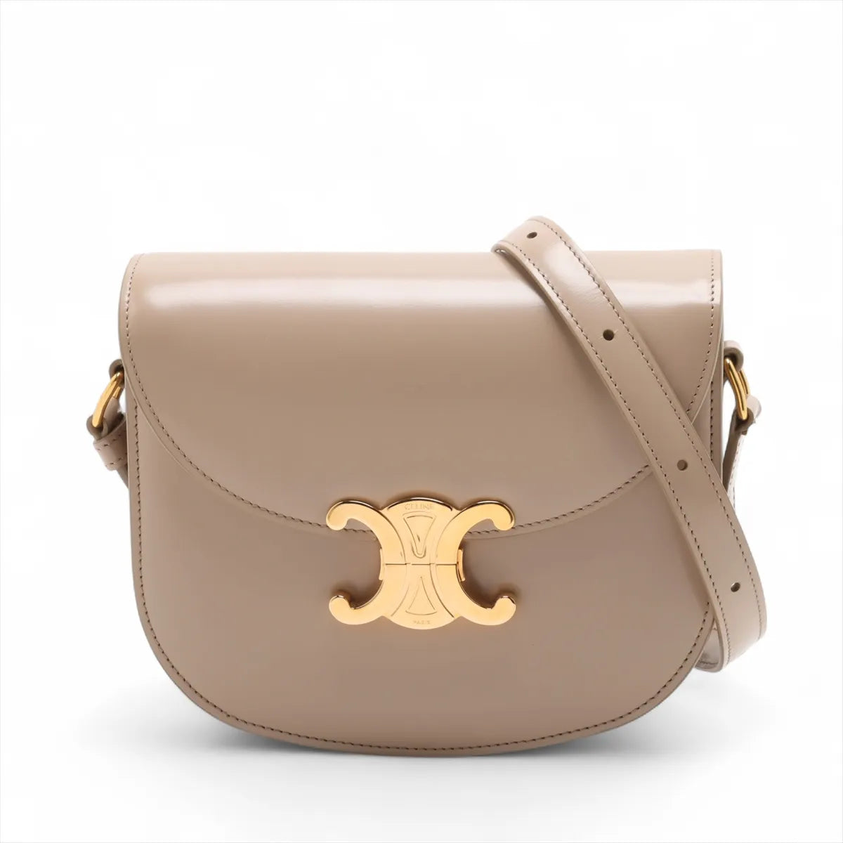 Celine Triomphe Leather Half-moon Shoulder Bag Beige