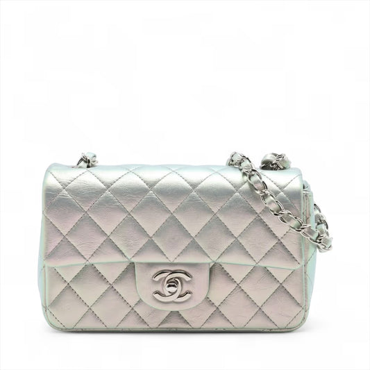 Chanel CC Logo Mini Matelasse 20 Leather Single Flap Single Chain Bag Silver