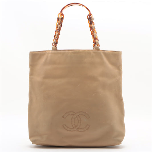 Chanel CC Logo Lambskin Tortoiseshell Chain Tote Bag Beige