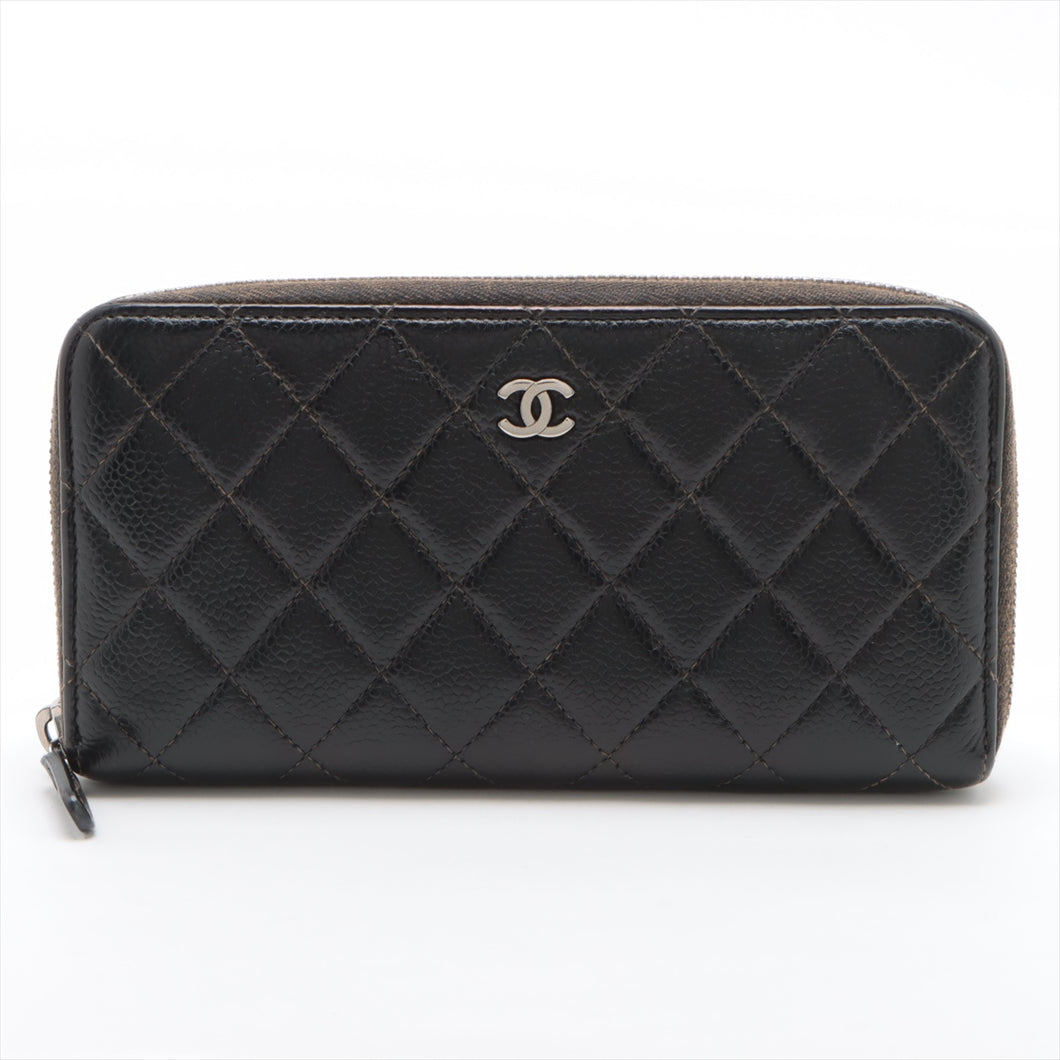 #1 Chanel Matelasse Caviar Skin Zippy Wallet Black