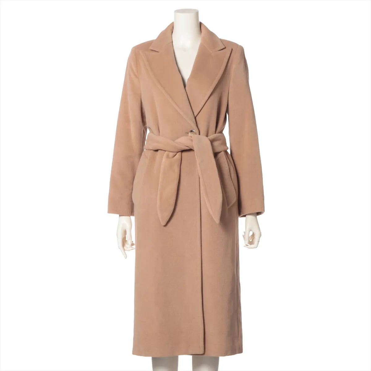 Max Mara Wool Long Belted Coat Beige