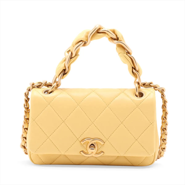 Chanel Mini Matelasse Lambskin Two-Way Shoulder Bag Yellow