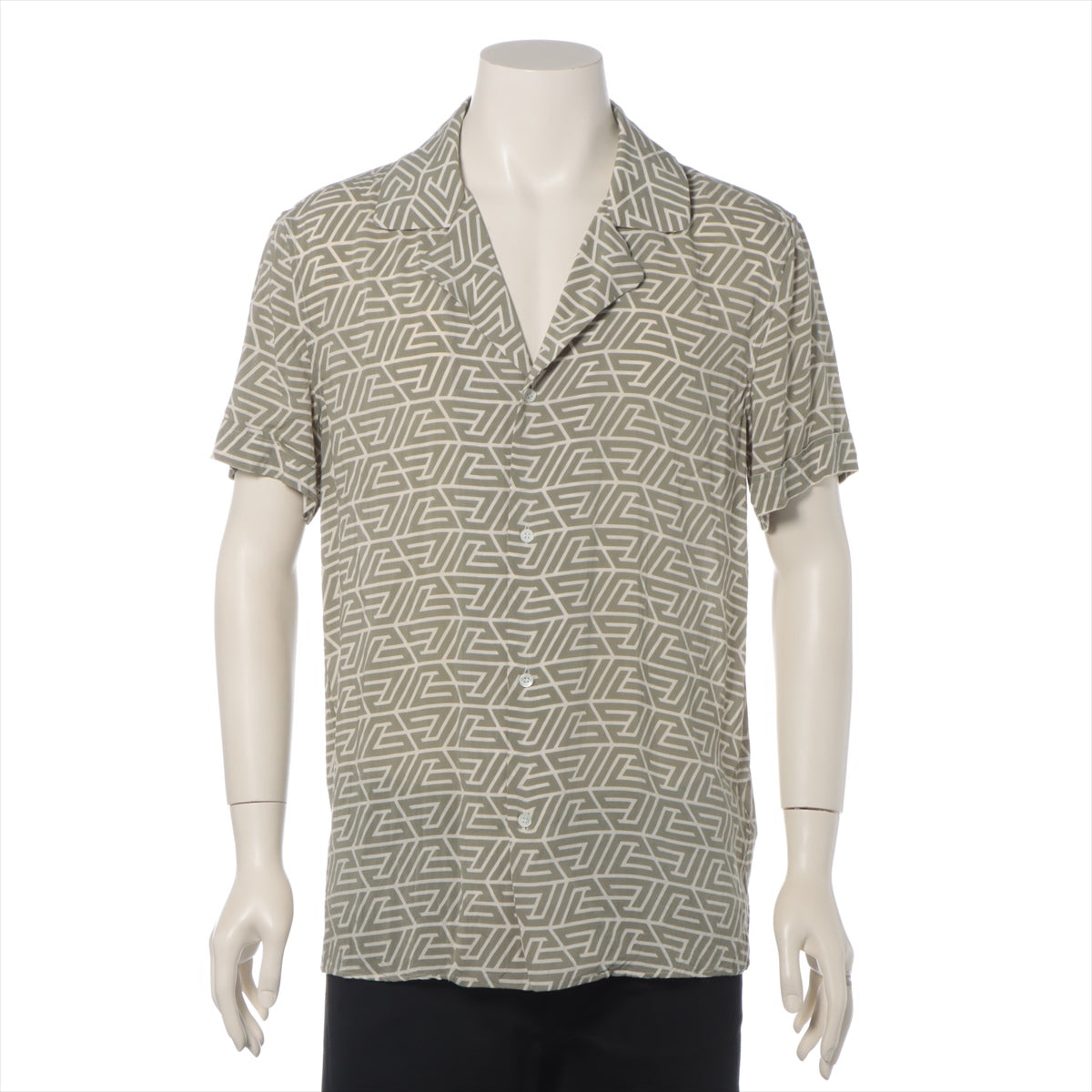 Balmain Monogram Viscose Shirt  Khaki x Beige